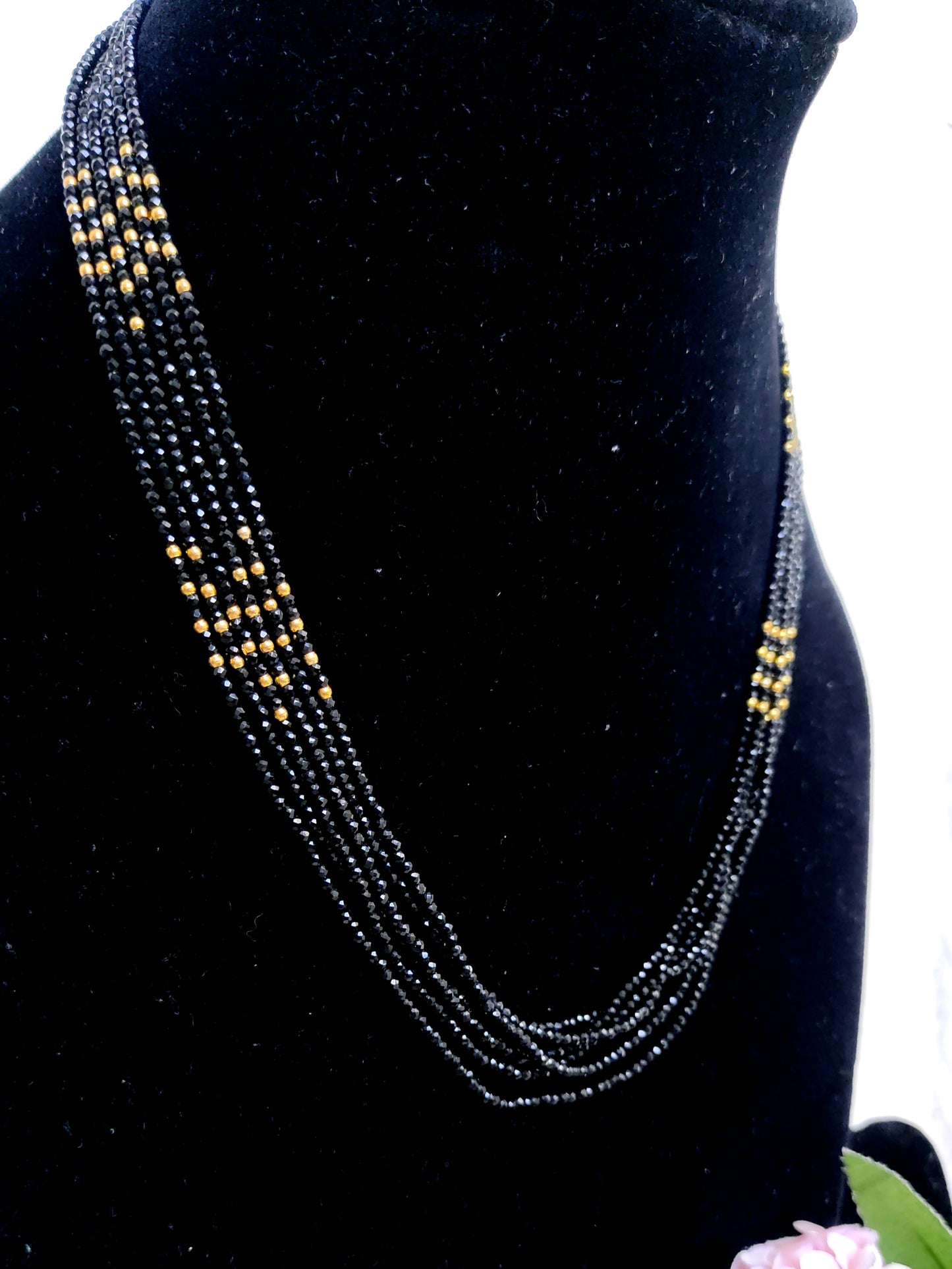 Black Beads Layered Chain with Gold Highlights – Classic Daily Wear Beads Necklace