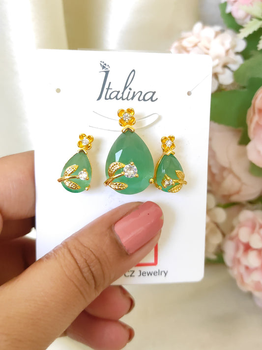 Mint Glow Floral Teardrop Pendant Set