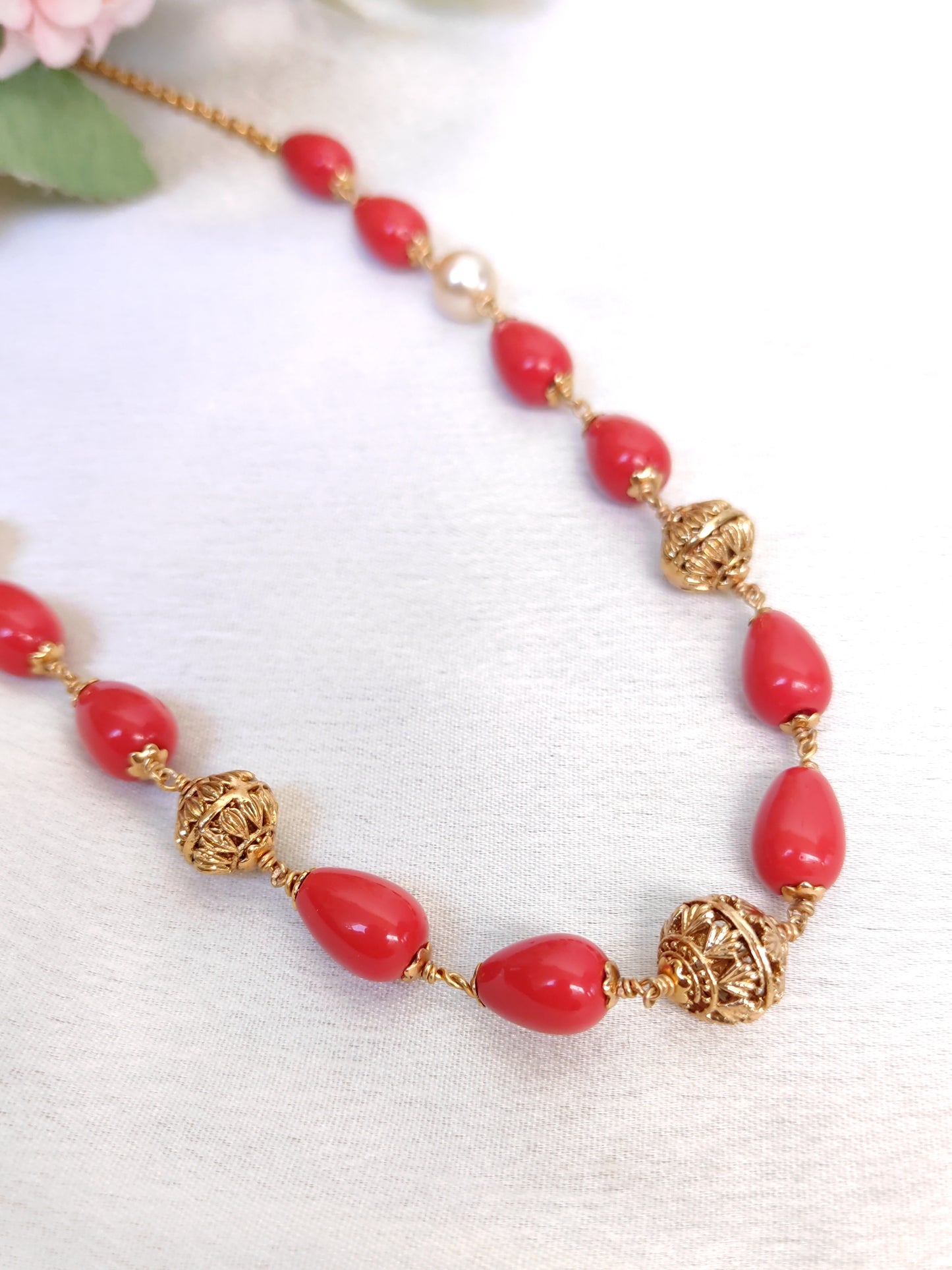 Simple Coral mala necklace