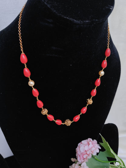 Simple Coral mala necklace