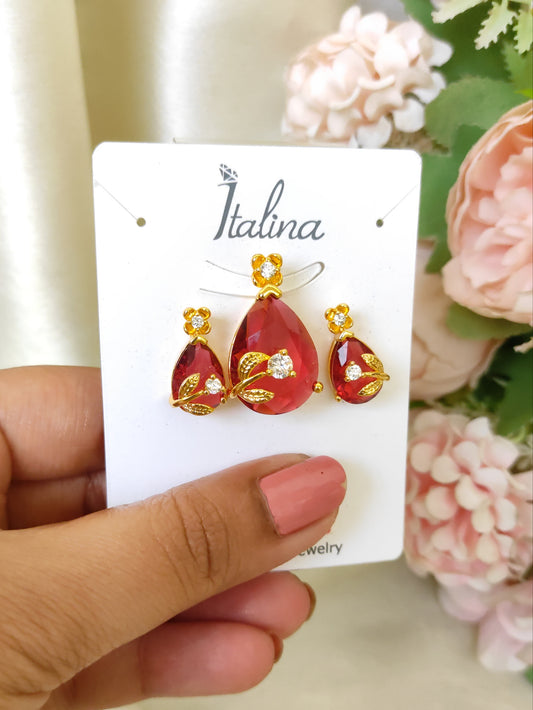 Red Floral Teardrop Pendant Set