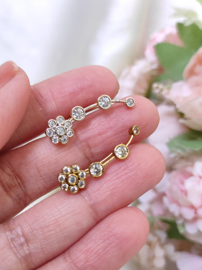 Flower CZ Ear Cuff – Elegant Curve Design