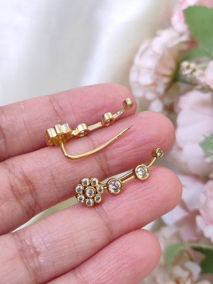 Flower CZ Ear Cuff – Elegant Curve Design