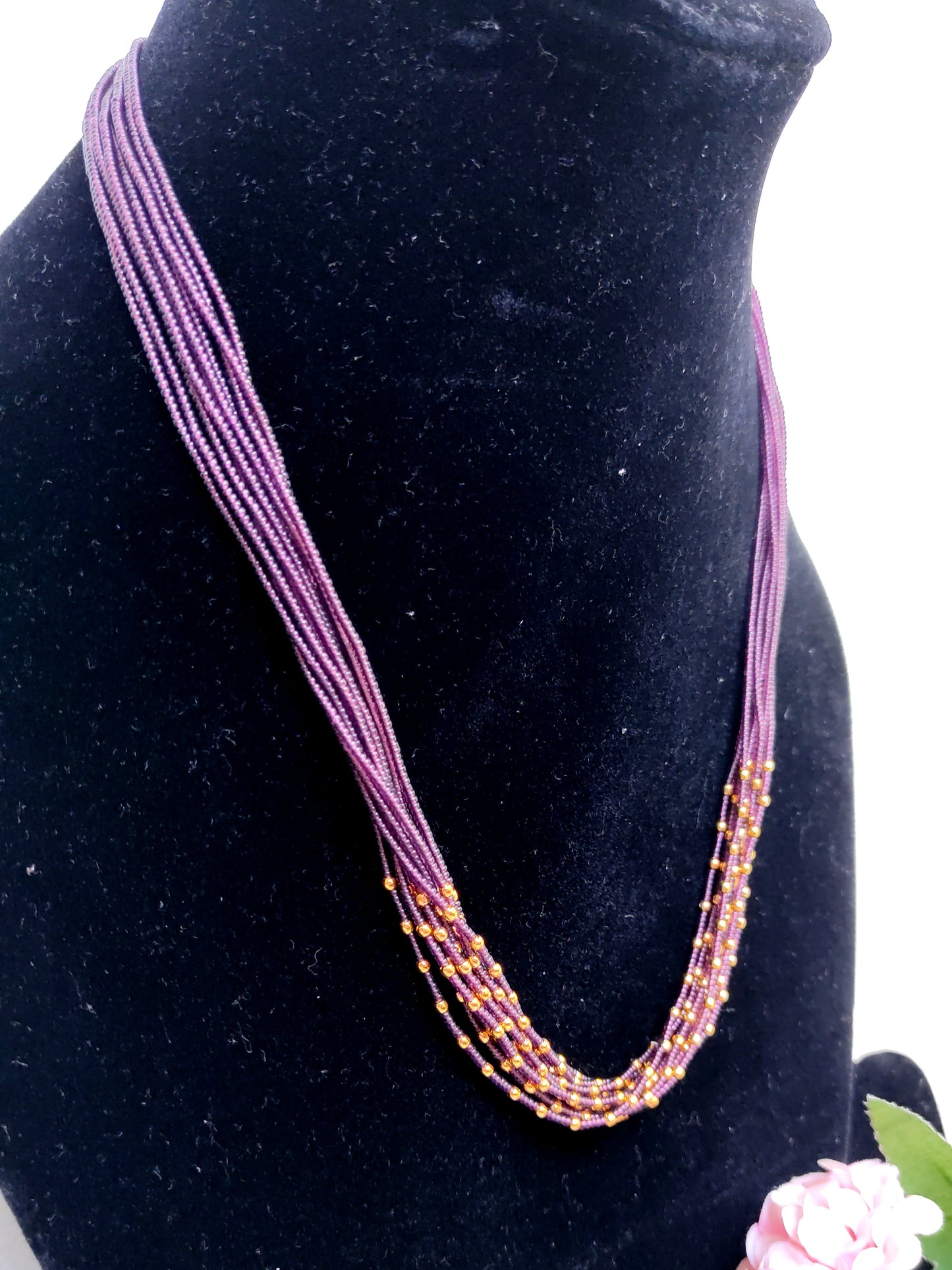 Purple Beads Multi-Layer Chain with Gold Tone Accents – Elegant Imitation Necklace