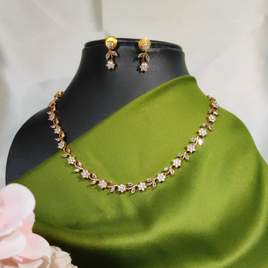 Beautiful floral white stone necklace set(Back chain included)