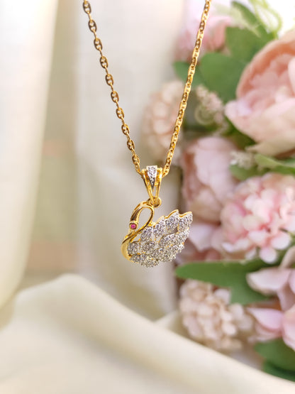 Elegant Swan CZ Pendant Chain – One Gram Gold Polish | Daily Wear & Gifting Necklace