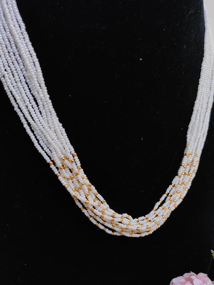 White Seed Beads Multi-Layer Chain – Elegant Daily Wear Imitation Necklace