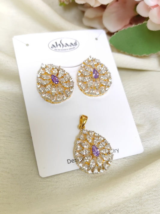Diamonds look like Purple stone Pendant Set
