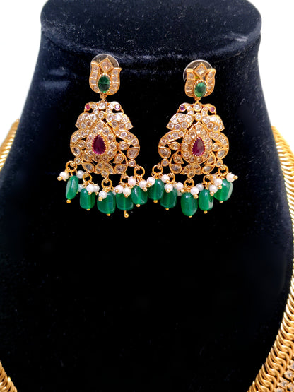 Jilebi Necklace Set with Kundan Work & Green Drops