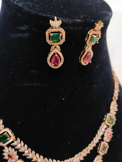 Multicolor Stone Layered Necklace Set – Premium One Gram Gold Finish Festive Wear Jewellery