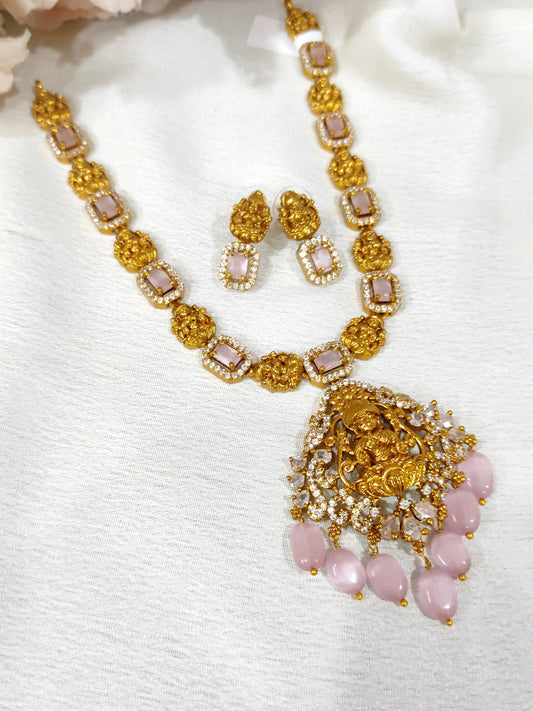 Lakshmi motif necklace set (Blush pink)