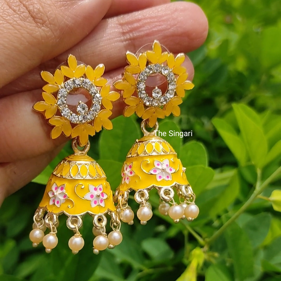 Meenakari yellow jhumki