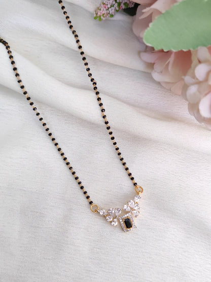 Classic Black Stone AD Pendant Black Bead Chain – Minimal Mangalsutra Style