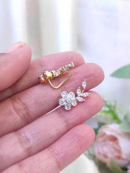 Feather Leaf CZ Ear Cuff – Elegant Curve Design