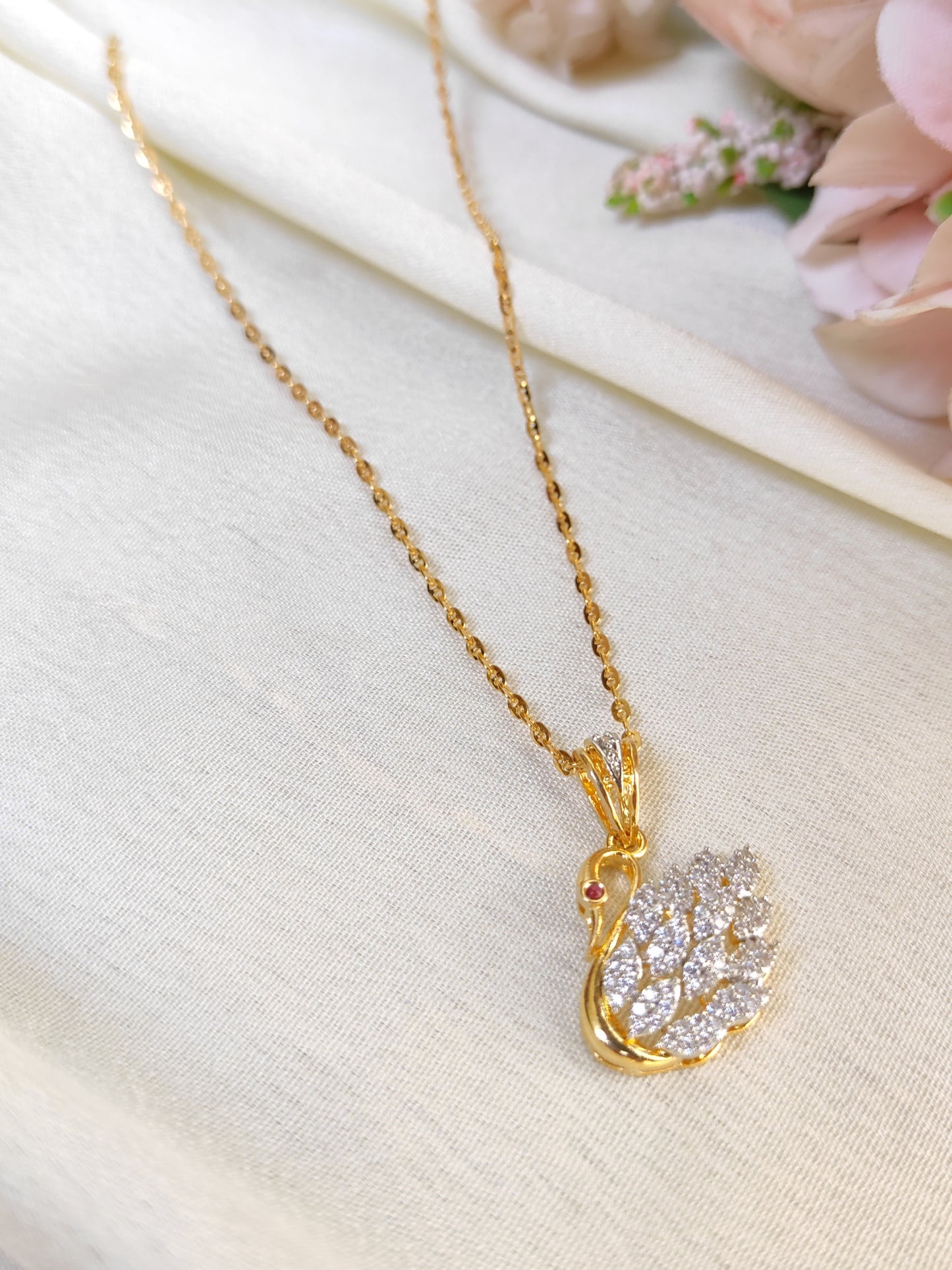 Elegant Swan CZ Pendant Chain – One Gram Gold Polish | Daily Wear & Gifting Necklace