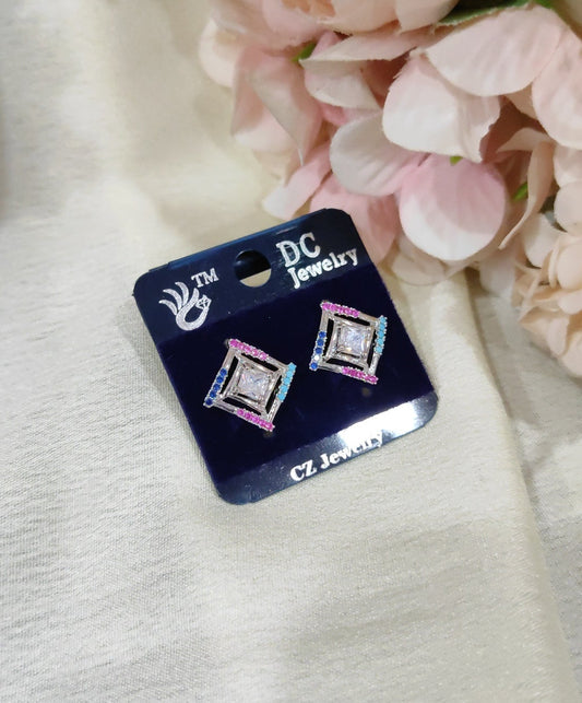 Silver finish square shape studs for daily wear
