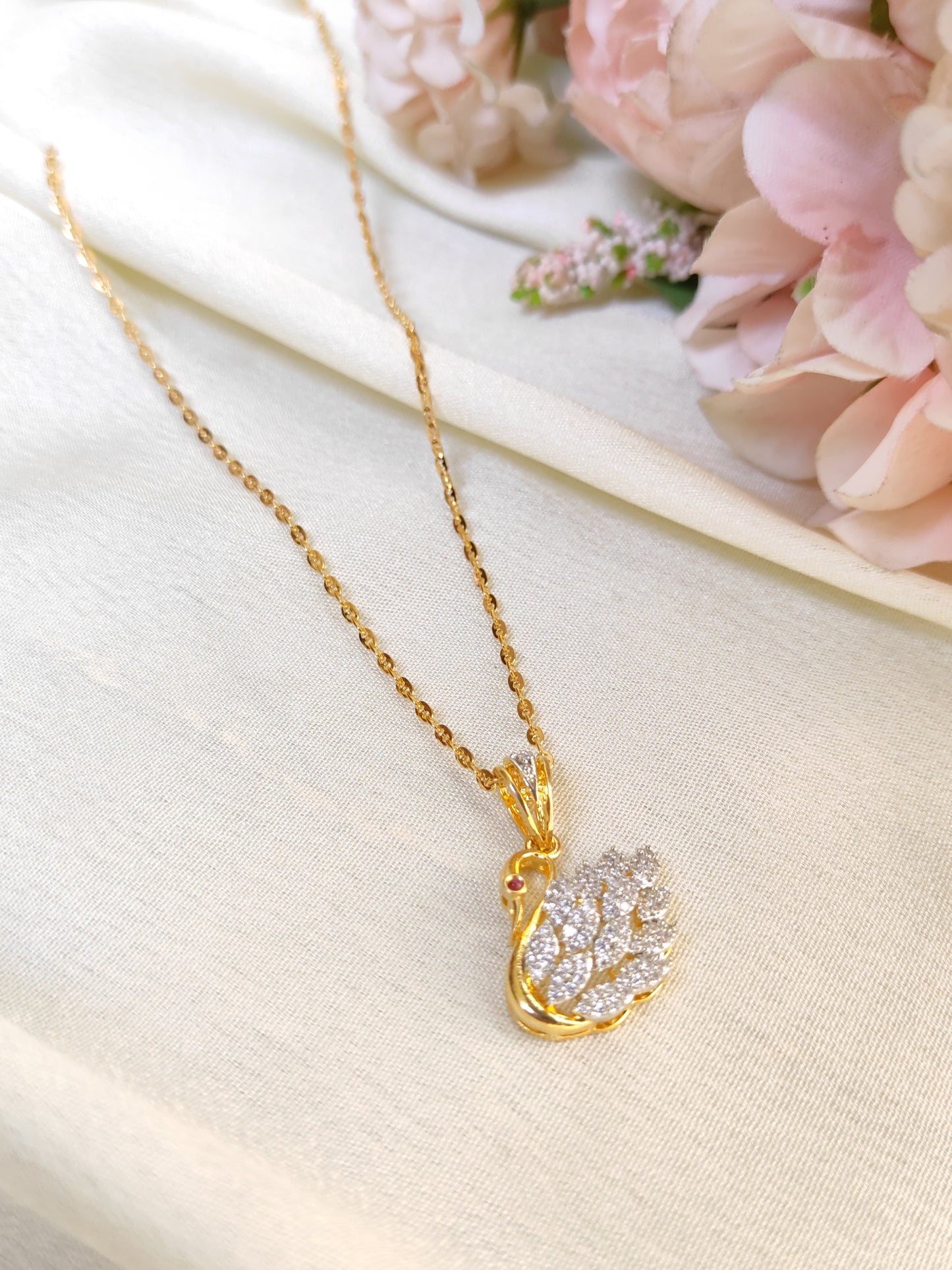 Elegant Swan CZ Pendant Chain – One Gram Gold Polish | Daily Wear & Gifting Necklace