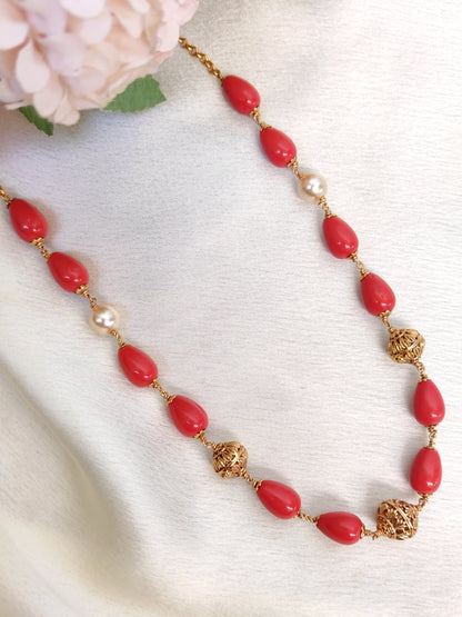 Simple Coral mala necklace