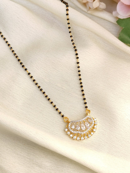 American Diamond Black Bead Chain – Gold Finish