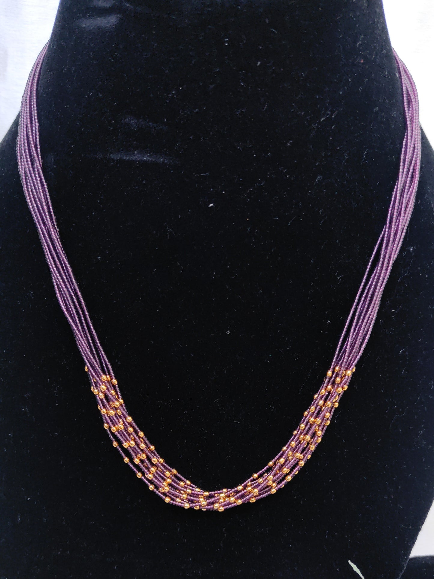 Purple Beads Multi-Layer Chain with Gold Tone Accents – Elegant Imitation Necklace