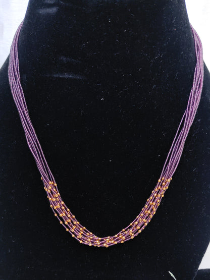 Purple Beads Multi-Layer Chain with Gold Tone Accents – Elegant Imitation Necklace