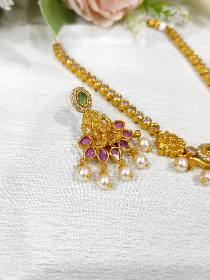 Premium quality short necklace set with lakshmi devi motif