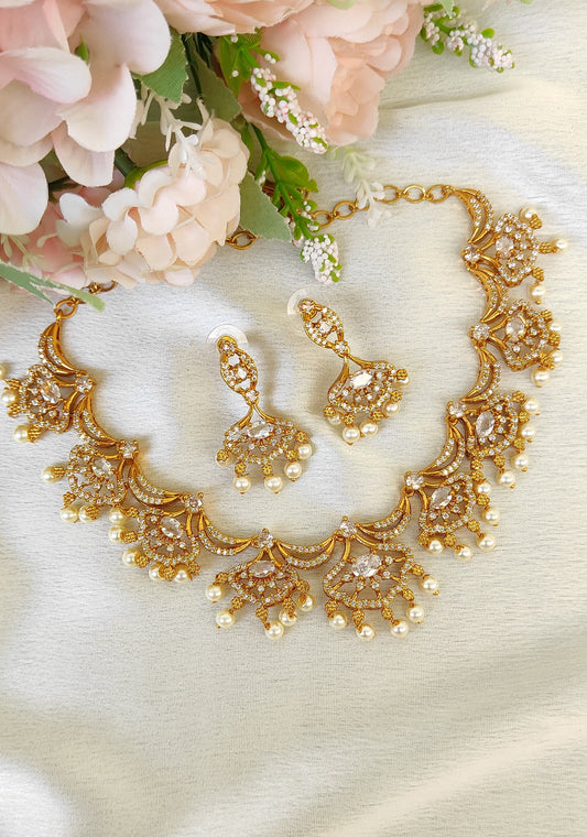 Designer necklace with earrings in White colour