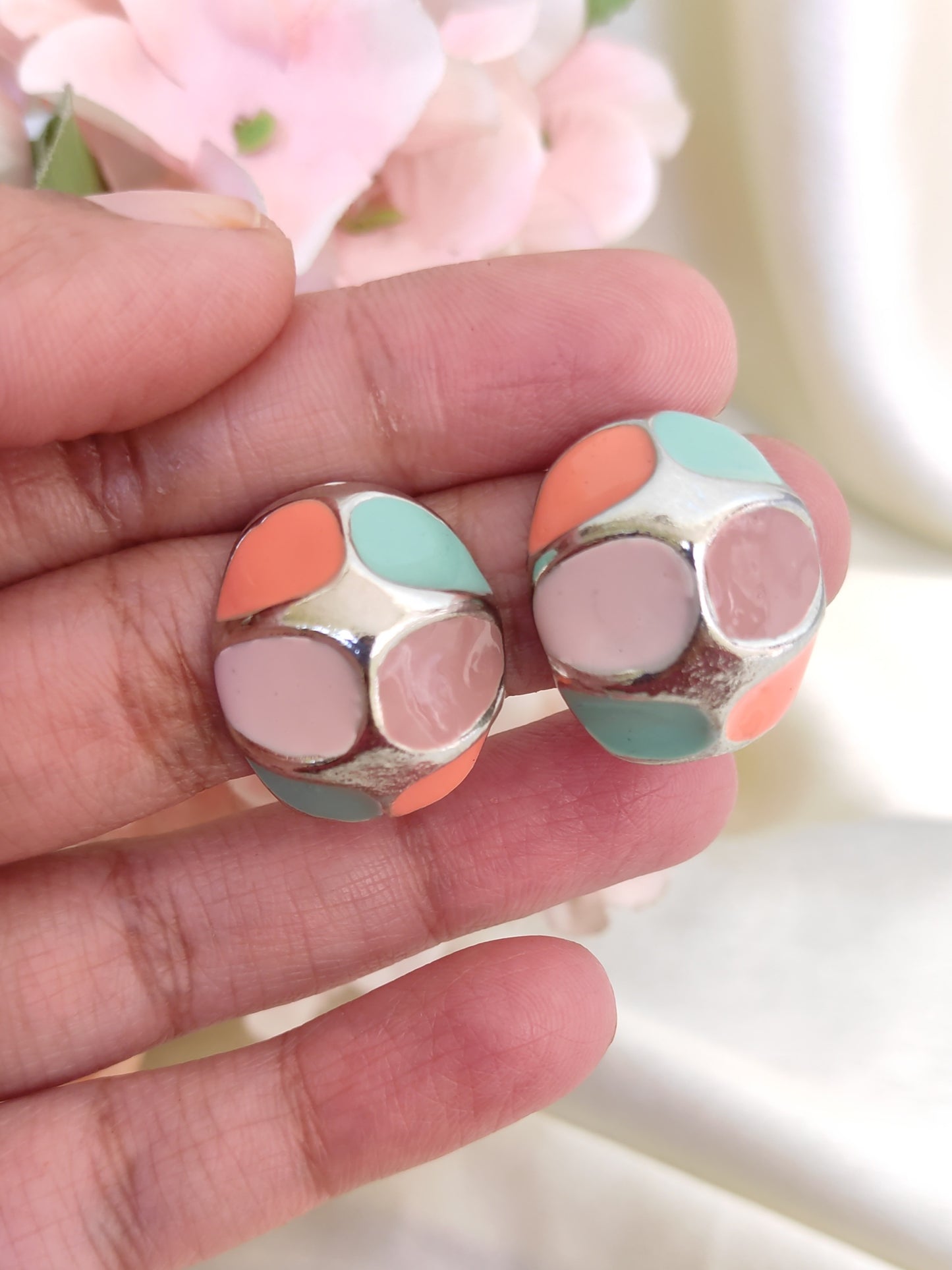 Simple studs for office/ college - Peach/Mint