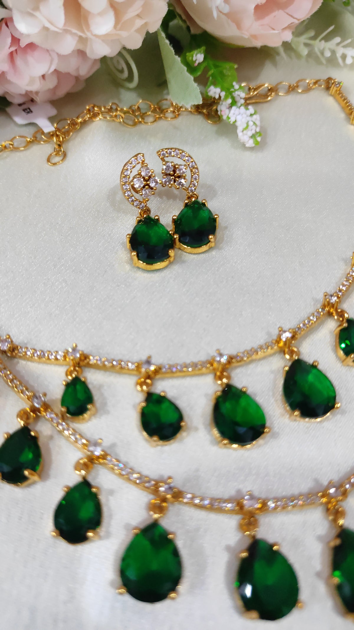 Green Stone Layered Necklace Set | Elegant Festive & Wedding Jewellery