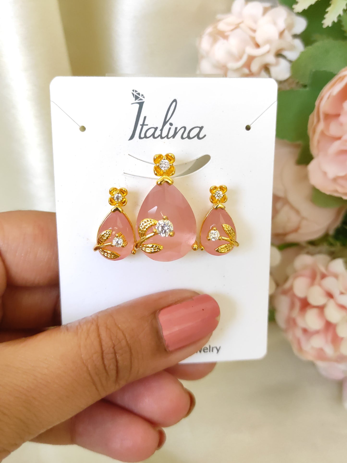 Baby Pink Teardrop Pendant Set