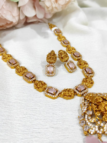 Lakshmi motif necklace set (Blush pink)