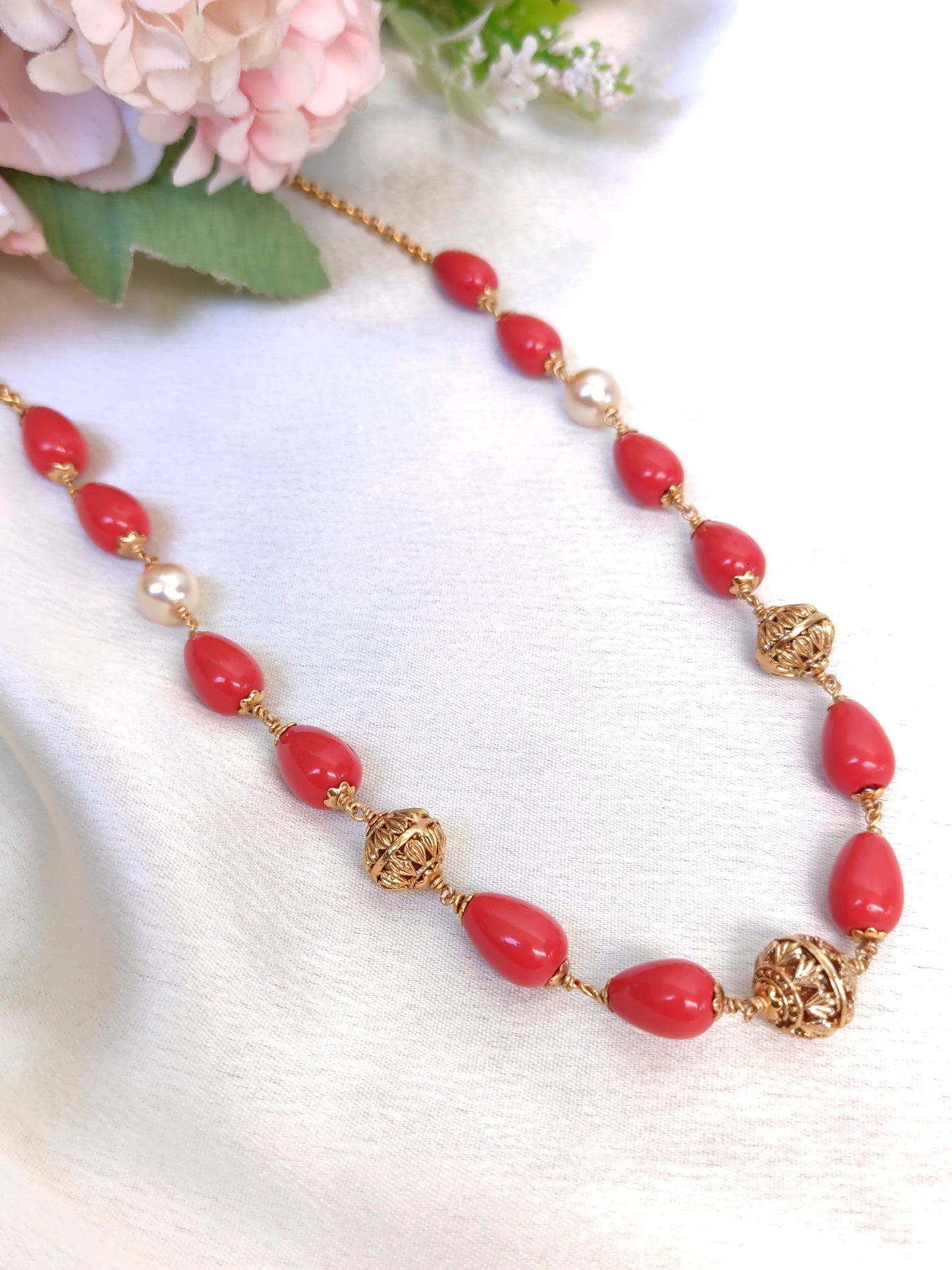 Simple Coral mala necklace