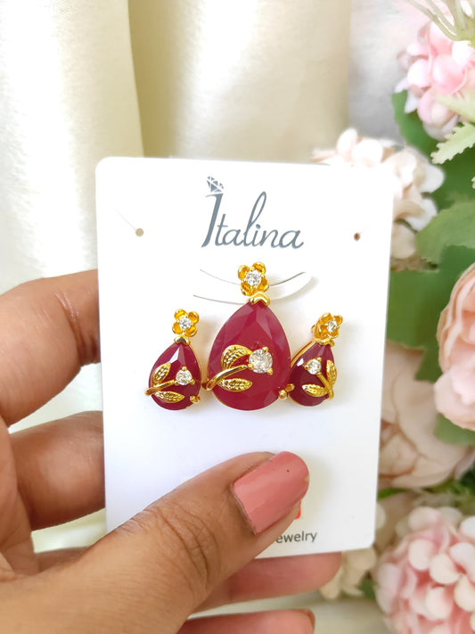 Royal Ruby Floral Teardrop Pendant Set