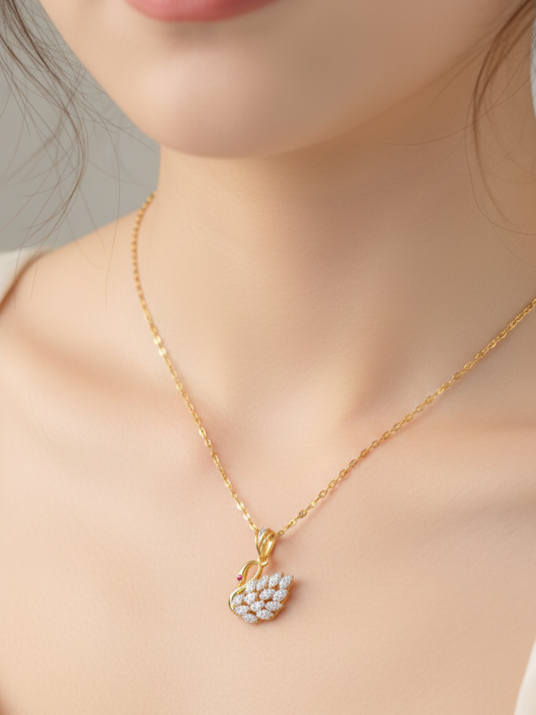 Elegant Swan CZ Pendant Chain – One Gram Gold Polish | Daily Wear & Gifting Necklace