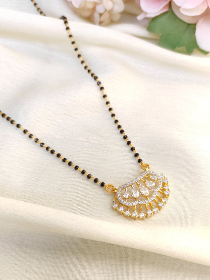 American Diamond Black Bead Chain – Gold Finish