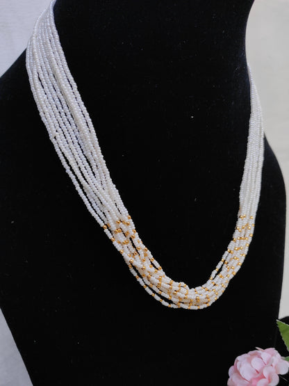 White Seed Beads Multi-Layer Chain – Elegant Daily Wear Imitation Necklace