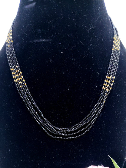 Black Beads Layered Chain with Gold Highlights – Classic Daily Wear Beads Necklace