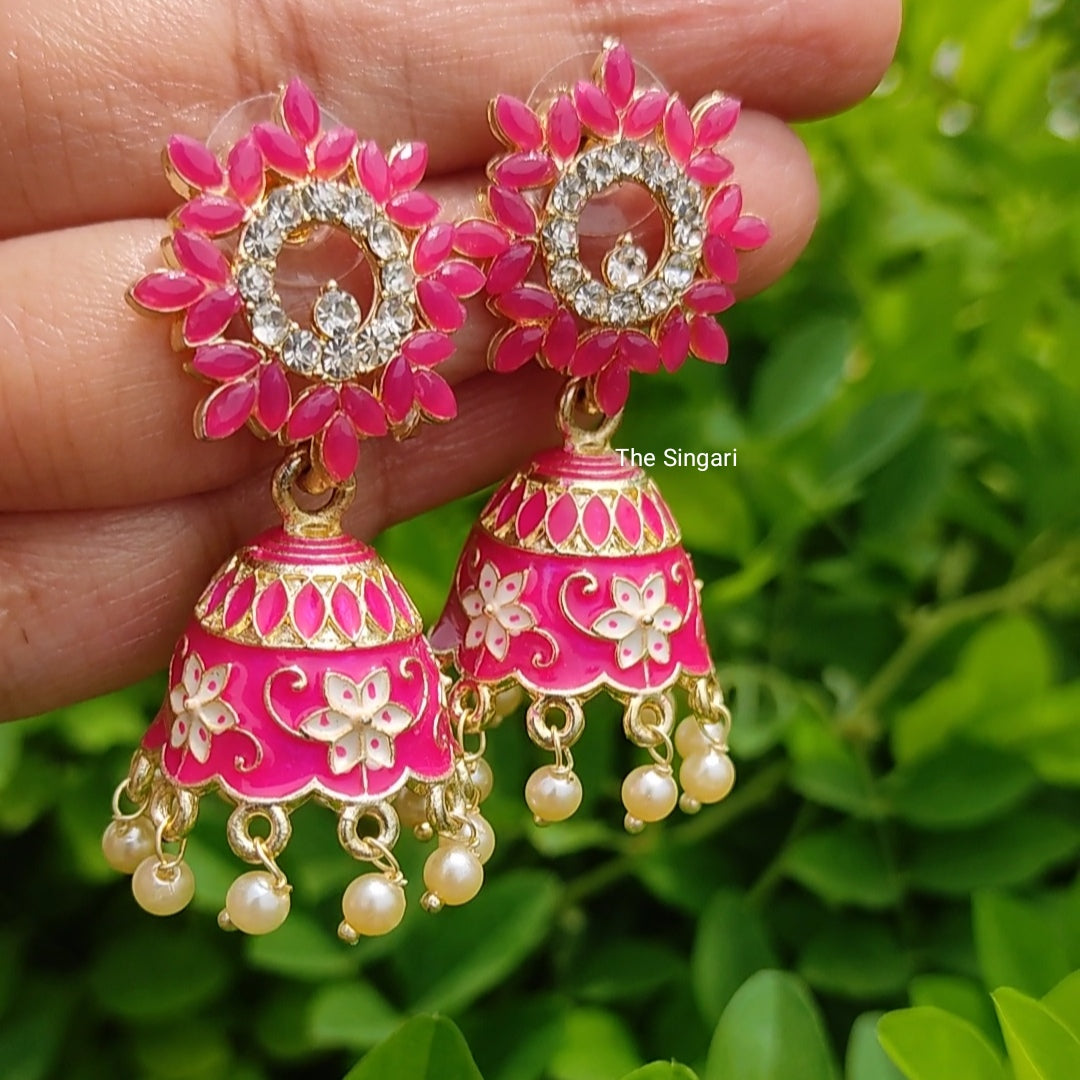 Meenakari Pink jhumki