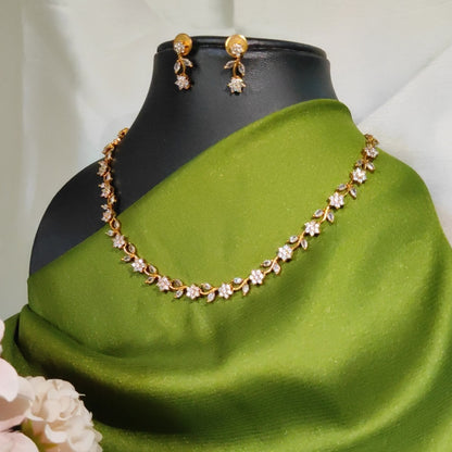 Beautiful floral white stone necklace set(Back chain included)